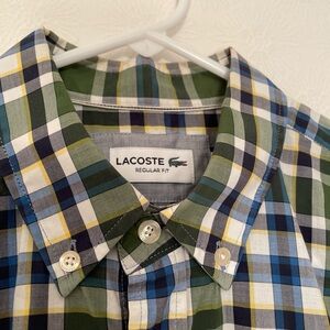 Lacoste short sleeve button up, Green plaid, Men’s M
